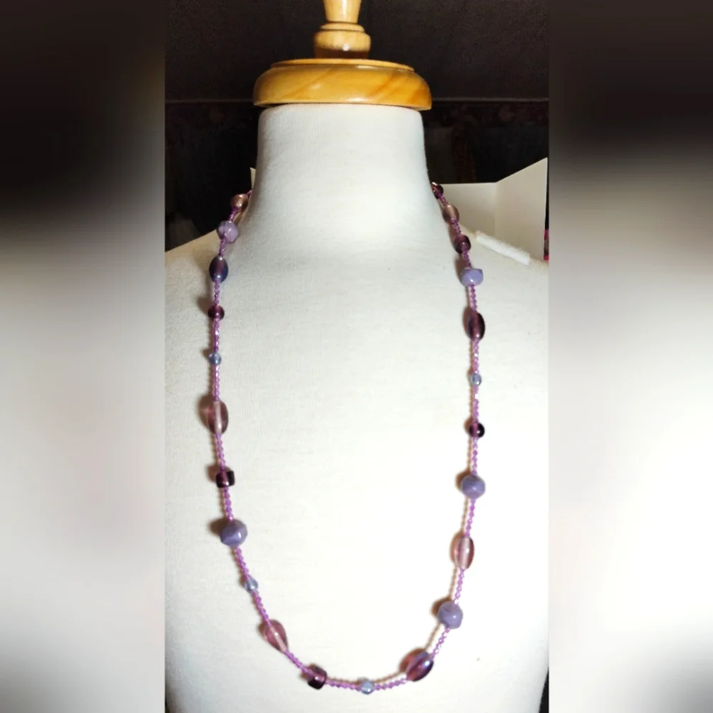 Long Elegant Purple Shades Beaded Necklace NWOT